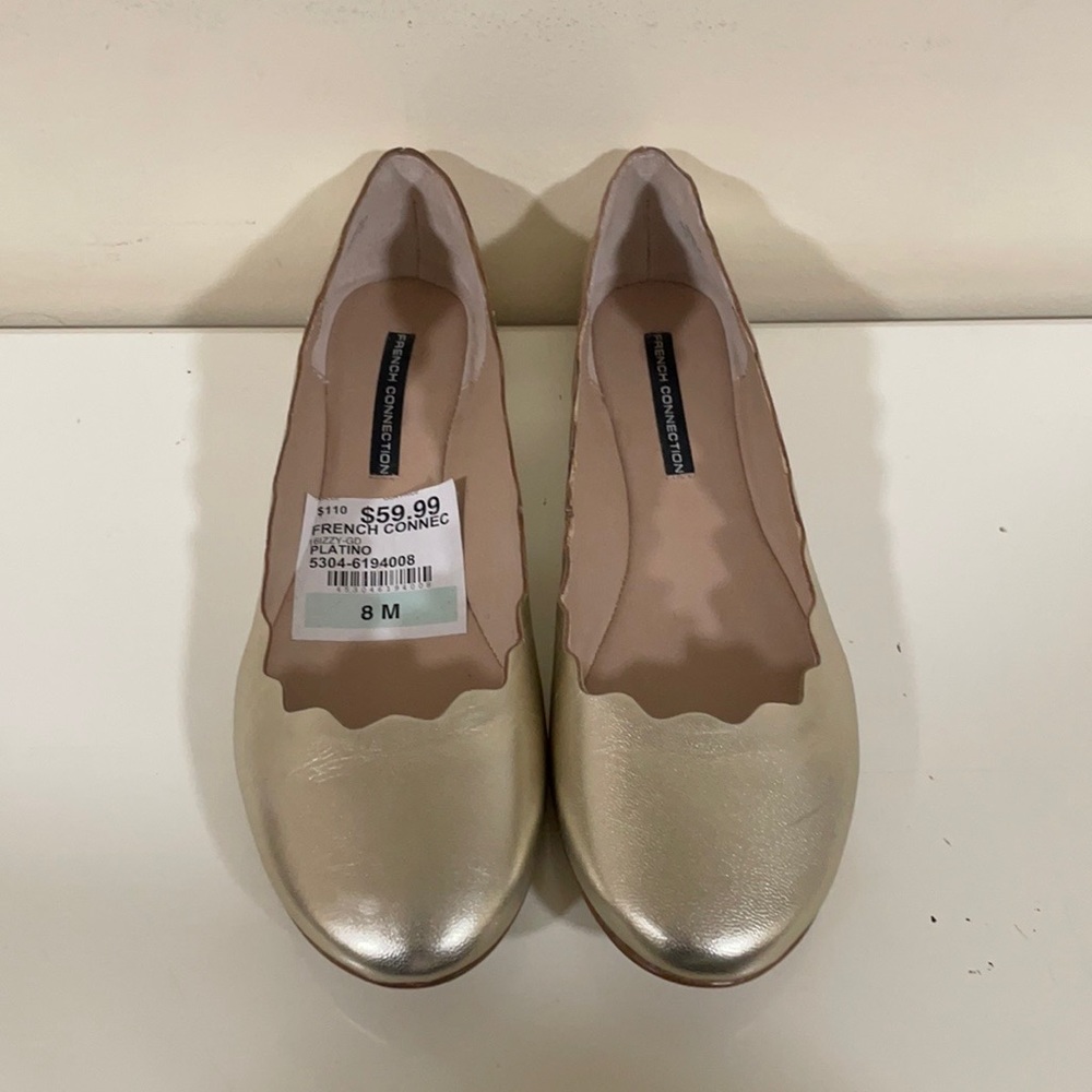 French Connection, size 8, gold flat shoe